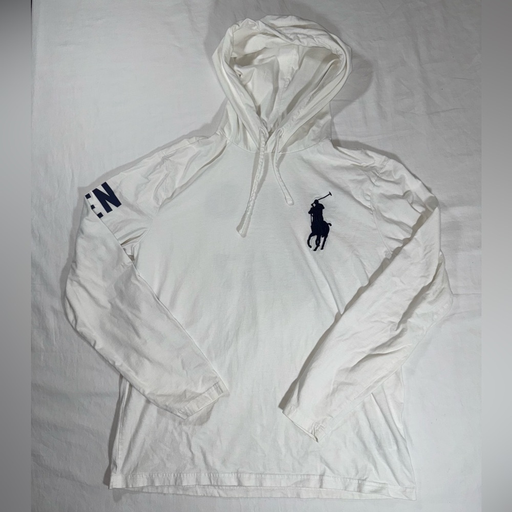 Polo Ralph Lauren Mens White Big Pony 1967 Graphic Long Sleeve Hooded T-Shirt M